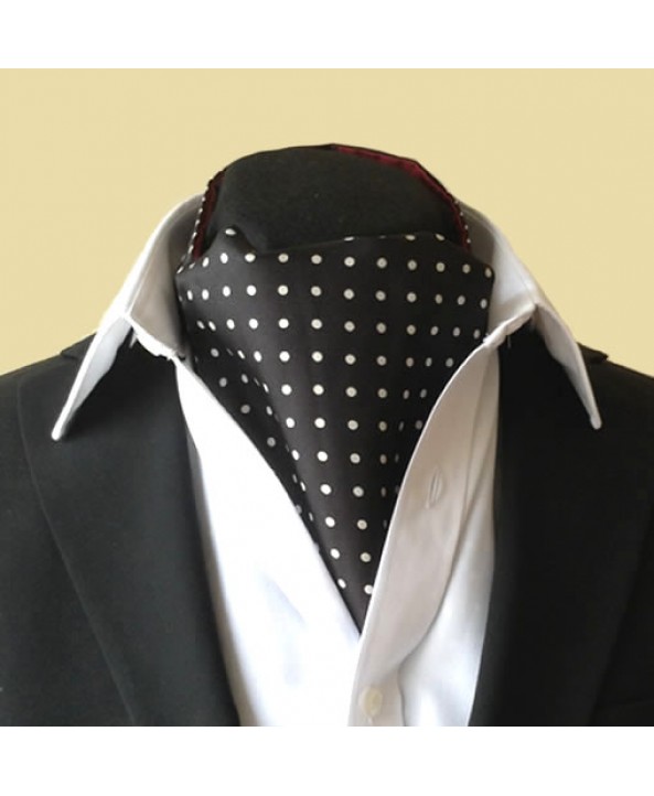 Fine Silk Spotted Cravat with White Spots on Black